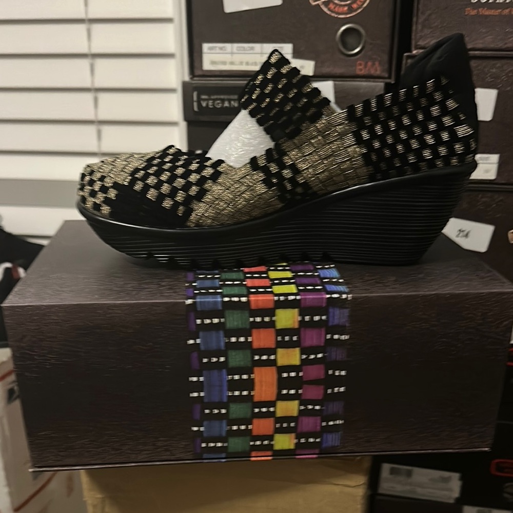 Stylish Black and Gold Women's Wedge Shoes